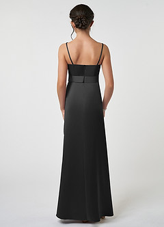Azazie Anina Junior Black A-Line Bow Stretch Satin Dress image2