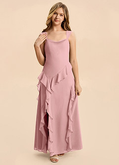 Azazie Sloane Junior A-Linie Herzausschnitt Chiffon Kleid Altrosa image6