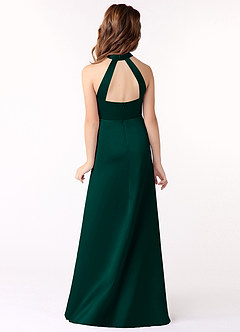 Azazie Laurel Junior Pine A-Line Matte Satin Dress image3