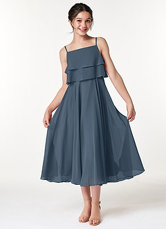 Azazie Ensley Junior Robe Trapèze en Mousseline de soie Plissée Neptune image1