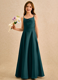 Azazie Coconut Girls Formal Sukienki dla dziewczynek sypiących kwiaty Linia A Pofałdowany Satyna elastyczna Długość podłogi Sukienka image4