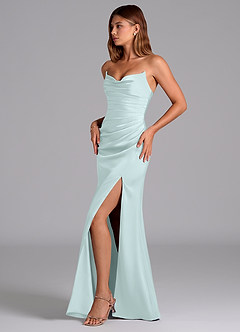 Azazie Claudelle Abiti da Damigella Abito Sirena in Raso Elasticizzato Senza Cinturino Sea Glass image3