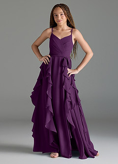 Azazie Peyton Junior Grape A-Line V-Neck Cascading Ruffles Chiffon Dress image1