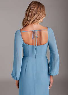 Azazie Charissa Bridesmaid Dresses Steel Blue Sheath Long Sleeve Chiffon Dress image2