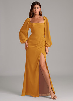 Azazie Brixley Bridesmaid Dresses Butterscotch Mermaid Long Sleeve Chiffon Dress image4