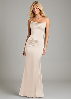 Azazie Sorrel Bridesmaid Dresses White Alabaster Mermaid Strapless Stretch Satin Convertible Dress image5