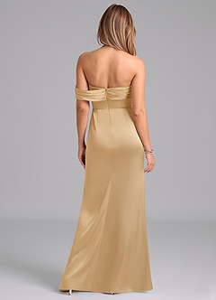 Azazie Lisbeth Jurken voor bruidsmeisjes Converteerbaar Jurk van Stretch Satijn met Zeemeermin Off the Shoulder Goud image7
