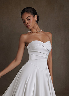 Azazie Alta Kleider zum Anprobieren zu Hause A-Linie Schulterfrei Stretch-Satin Kleid Diamantweiß image10
