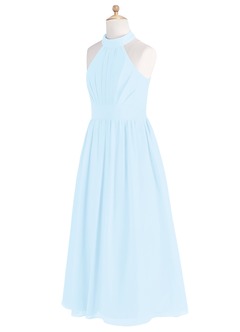 Azazie Iman Junior Sky Blue A-Line Pleated Chiffon Dress image8