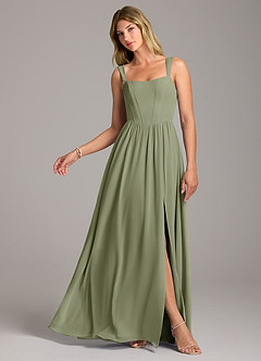 Azazie Rosaline Bridesmaid Dresses Pistachio A-Line Side Slit Chiffon Dress image1
