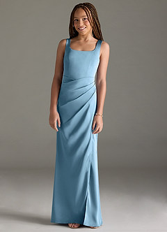 Azazie Mero Junior Steel Blue Mermaid Pleated Stretch Satin Dress image1