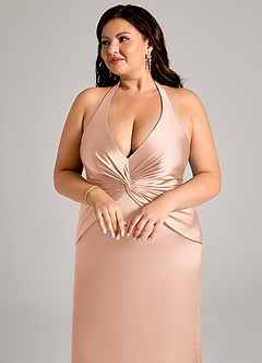 Azazie Valerie Jurken voor bruidsmeisjes Jurk van Stretch Satijn met Zeemeermin Geplooid Rosé Goud image13