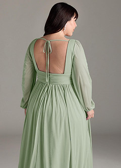 Azazie Norah Brautjungfernkleider A-Linie Lange Ärmel mit V-Ausschnitt Chiffon Kleid Staubiger Salbeigrün image13