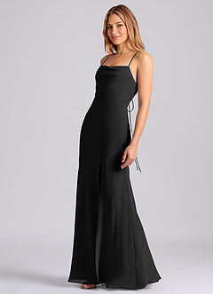Azazie Grata Bridesmaid Dresses Black Mermaid Pleated Chiffon Dress image4