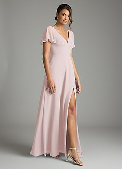 Azazie Kimber Bridesmaid Dresses Blushing Pink A-Line Flounce Sleeve Chiffon Dress image6