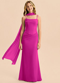 Azazie Sorrel Junior Fuchsia Mermaid Pleated Chiffon Dress image4