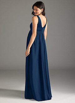 Azazie Yetta Maternity Bridesmaid Dresses A-Line Pleated Stretch Satin Floor-Length Dress image3