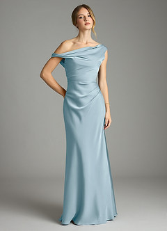 Azazie Emerson Bridesmaid Dresses Moody Blue Mermaid Off the Shoulder Stretch Satin Dress image1
