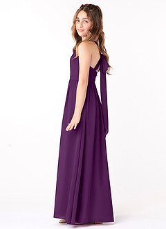 Azazie Jaylah Junior Grape A-Line Ruched Chiffon Dress image3
