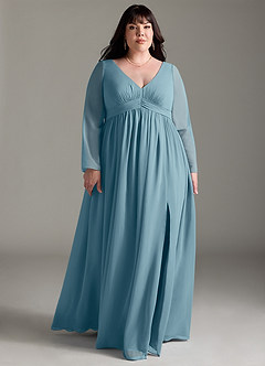Azazie Teton Robes de demoiselle d'honneur de maternité Robe Trapèze Manche longue Longueur ras du sol Mousseline de soie image9