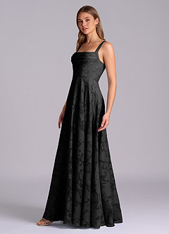 Azazie Shaude Bridesmaid Dresses Black A-Line Pleated Floral Burnout Dress image4
