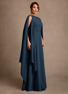 Azazie Liddie vestidos de madre de la novia Vestido Azul Marino Oscuro de Gasa de Corte en A con Plisado image2