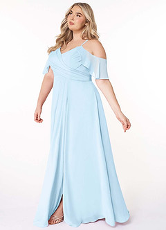 Azazie Dakota Bridesmaid Dresses Sky Blue A-Line V-Neck Pleated Chiffon Dress image10