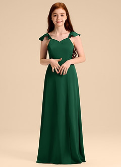 Azazie Everett Junior A라인 절하다 스트레치 새틴 플로어 길이 주니어 신부 들러리 드레스 image4