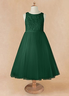 Azazie Calla Flower Girl Dresses Dark Green Ball-Gown Lace Tulle Dress image7
