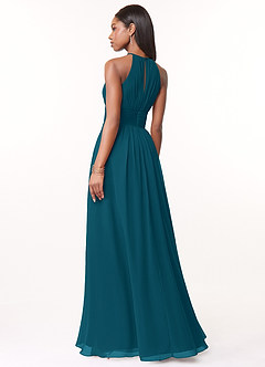 Azazie Bonnie Bridesmaid Dresses Ink Blue A-Line Keyhole Ruched Chiffon Dress image2