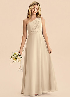 Azazie Phaedra Junior Champagne A-Line Pleated Chiffon Dress image3