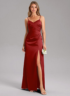 Azazie Azuree Robes de demoiselle d'honneur Robe Trapèze en Satin extensible Plissée Grenade image1