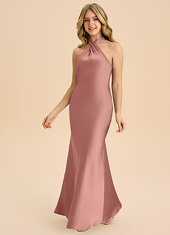 Azazie Chickie Junior Rosette Sheath Pleated Stretch Satin Dress image5