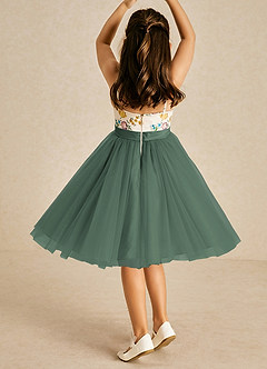 Azazie Jollie Jurken voor bloemenmeisjes A-Lijn Jurk van Tule Spaghetti Bandje Eucalyptus image2