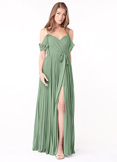 Azazie Lyney Vestidos de damas de honor Vestido de Matcha de Gasa de Corte en A con Vestidos sin tirantes image1