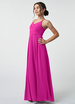 Azazie Avelina Junior Fuchsia A-Line Pleated Chiffon Dress image4