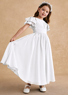 Azazie Ali Abiti da Ragazza di Fiori Abito A-Line in Chiffon Plissettato Bianco image6