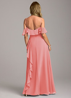 Azazie Aubrie Robes de demoiselle d'honneur Robe Trapèze en Mousseline de soie Épaule décolletée Corail image6