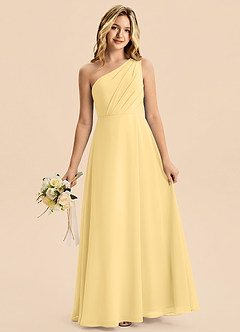 Azazie Phaedra Junior Butter A-Line Pleated Chiffon Dress image3