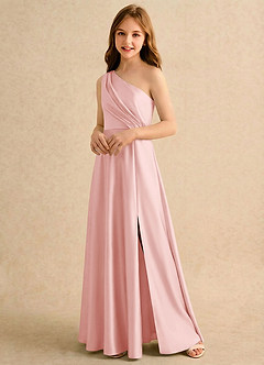 Azazie Puddles Girls Formal Flower Girl Klänningar Klä A-Line i Stretch Satin Ena axeln image4