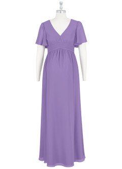 Azazie Verna Maternity Bridesmaid Dresses A-Line V-Neck Ruched Chiffon Floor-Length Dress image7