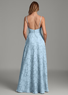 Azazie Sarella At-home Try On Dresses Sky Blue A-Line Pleated Floral Burnout Dress image6