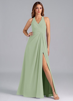 Azazie Dorota Abiti da Damigella Abito A-Line in Chiffon Plissettato Verde Salvia image1