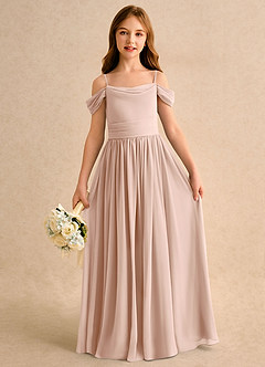 Azazie Shia Girls Formal Flower Girl Dresses English Rose A-Line Off the Shoulder Chiffon Dress image1