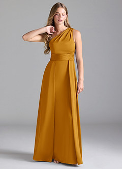 Azazie Dallas Jurken voor bruidsmeisjes Jurk van Stretch Satijn met A-Lijn One-Shoulder Boterbabbelaar image1