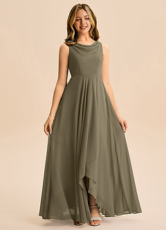 Azazie Mannie Junior Vestido de Verde Sauce de Gasa de Corte en A con Plisado image3