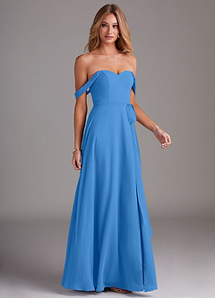 Azazie Aaron Vestidos de damas de honor Vestido de Azul Grisaceo de Gasa de Corte en A Convertible con Vestidos sin tirantes image6