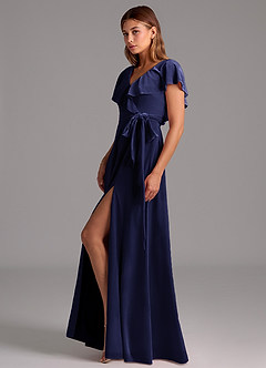 Azazie Lainey Bridesmaid Dresses Dark Navy A-Line Ruched Velvet Dress image5