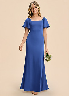 Azazie Chace Junior Royal Blue Sheath Stretch Satin Dress image1
