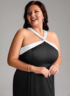 Azazie Rue Bridesmaid Dresses Ivory Black A-Line Pleated Stretch Satin Dress image13